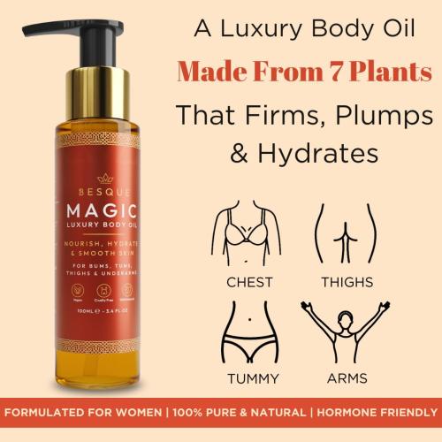 Besque Magic Body Oil, 3.4 FL OZ, After Shower Body Oil For Women, Hydrating Skin Care For Full Body That Plumps, Tightens, and Firms Skin With Natural Ingredients, Luxury Spa Gifts - Pack of 2