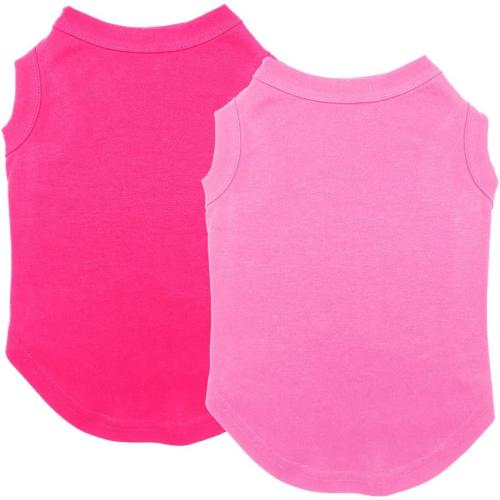 Chol&Vivi Dog Clothes, 2pcs Soft Cotton T-Shirts for Small, Medium, Large, Extra Large Dogs (Pink and Rose Red, S (16 Chest))
