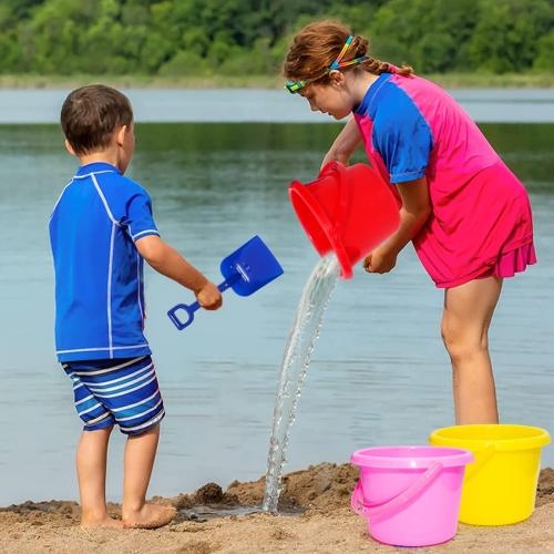 12 Pack Sand Buckets and Shovels for Kids 7.48 Inches | Beach and Sand Toys at The Beach | Use for Sand Molds at The Sandbox -12 Pail and 12 Shovel Set