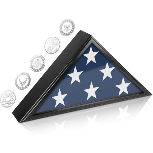 Flag Display Case for Burial Flag, 9.5x5' Folded Flag Case for Burial Flag, Wooden Flag Box Display Case with Wall Mount, Flag Holder for Veteran Burial Flag Display Case, Military Flag Frame (Black)