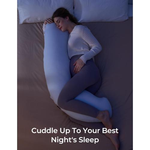 Momcozy Pregnancy Pillows for Side Sleeping, J Shaped Maternity Body Pillow for Pregnancy, Soft Pregnancy Pillow for Head Neck Belly Support, Blue