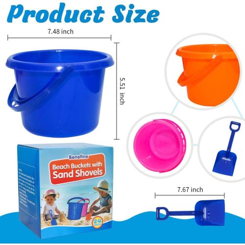 12 Pack Sand Buckets and Shovels for Kids 7.48 Inches | Beach and Sand Toys at The Beach | Use for Sand Molds at The Sandbox -12 Pail and 12 Shovel Set