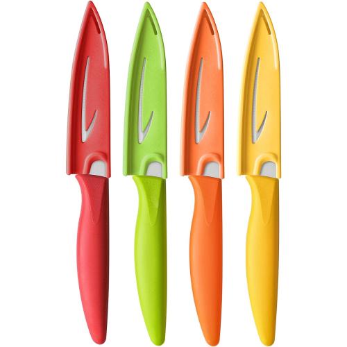 Paring knife, 4PCS Paring knives (4 Knives and 4 Knife cover), 4 Inch Peeling Knife, Fruit and Vegetable Knife, Ultra Sharp Kitchen Knives, German Steel, PP Plastic Handle