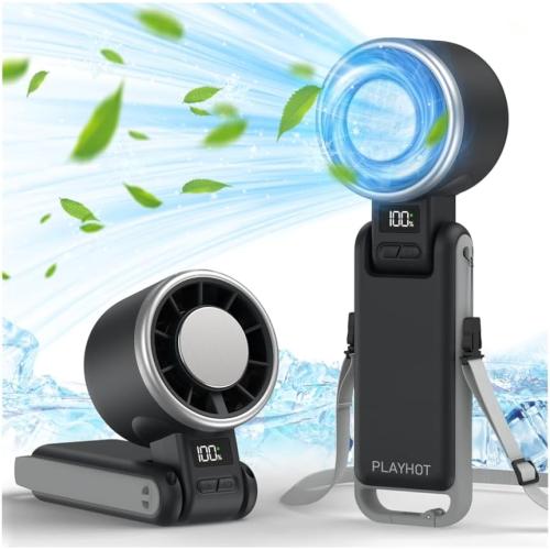 PlayHot Portable Handheld Cooling Fan, Travel Essentials, Gifts for Women | Instant Cooling, 10m/s Airflow, 5-Speed, 10H Max, USB-C Rechargeable, LED Display, 3-in-1 Foldable for Cruise, Beach Vacation