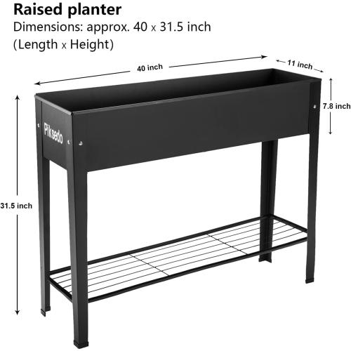 Piksedo Raised Garden Bed, Elevated Planter Metal Plant Box with Legs Standing Garden Stand Drainage Holes Frosted Black