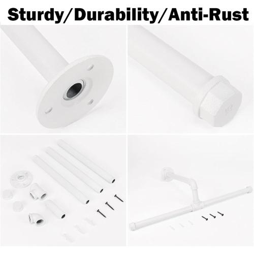 Color White Industrial Pipe Clothes Rack Floating DIY Wall Mounted, Heavy Duty Rustic Vintage Clothing Rod, Metal Garment Bar Space-Saving Hanging for Bedroom, Bathroom and Laundry Room (White)