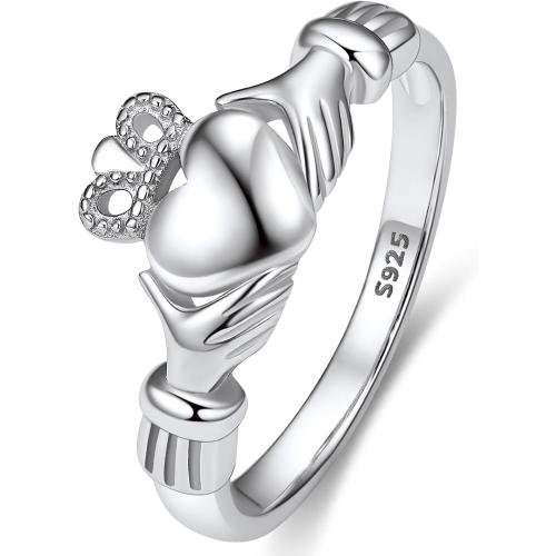 Bestyle 925 Sterling Silver Ring for Women, Minimalist Claddagh Ring Celtic Knot Ring for Women, Irish Promise Wedding Band, Gold/Rose Gold Vermeil Women Band Ring, Stackable, Gift for Her