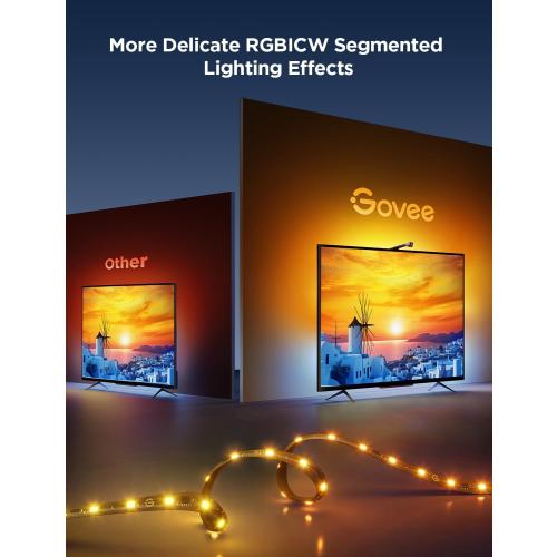Govee TV Backlight 3 Lite with Fish-Eye Correction Function Sync to 55-65 Inch TVs, 11.8ft RGBICW Wi-Fi LED Strip Lights with Camera, 4 Colors in 1 Lamp Bead, Voice and APP Control, Adapter