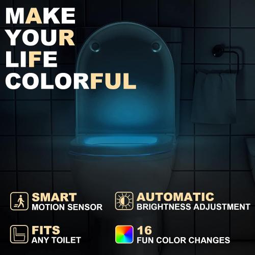 Toilet Light Motion Sensor 16 Colors Changing (2 Pack),LED Glow Bowl inside Toilet Light, Smart Night Light for Bathroom, Cool Funny White Elephant Gag Gift Christmas Dad Teen Boy Girl Men Women