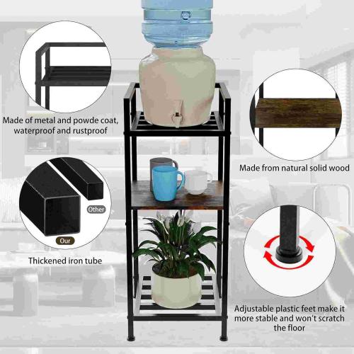 Water Dispenser Stand 5 Gallon Water Jug Holder 3-Tier 32'' Metal with Wood Jug Holder for 1-5 Gallon Water Bottles/Crocks and Plants Floor Stand (3-Tier(1 Wood  2 Metal))