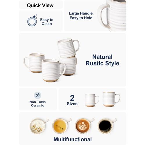 LE TAUCI Coffee Mugs 12 oz, Ceramic Coffee Cups for Latte, Hot Tea, Cappuccino, Mocha, Cocoa, Housewarming Wedding Present Mug Set - Set of 4, Arctic White