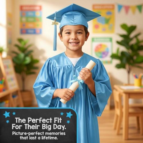 Shiny Child Graduation Cap, Gown, Tassel and 2026 Charm Set, Kindergarten Graduation and Kids Preschool