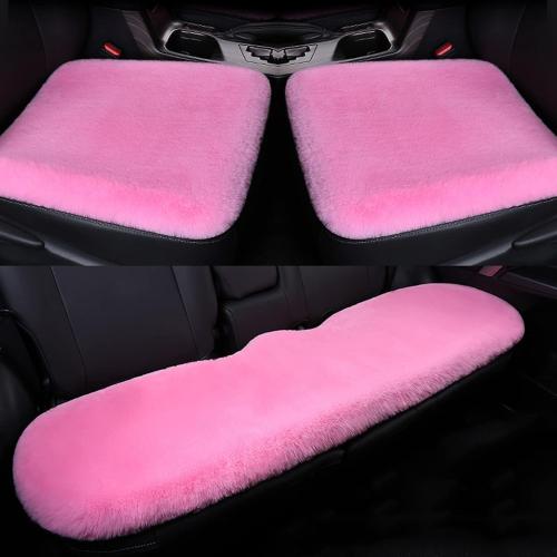 1 Set 3 pcs Soft Fluffy Auto Seat Cover Faux Wool Auto Front & Back Seat Pad Car Seat Cover Protector Cushion Soft Warm for Winter Mat Universal Fit (Pink)