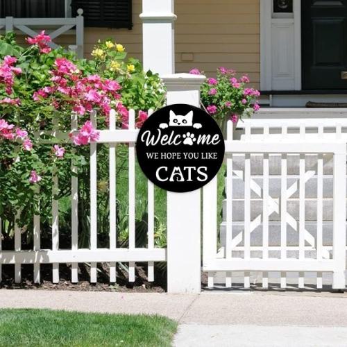 Welcome Sign Hope You Like Cat Wreath Porch Housewarming Rustic Farmhouse Wall Hanging Garland Outdoor Indoor Home Farmhouse Decor, 12