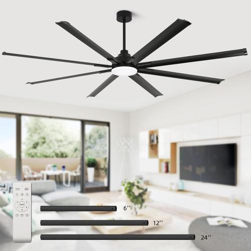 96 Inch Industrial Ceiling Fan with Light and Remote Control，Large Ceiling Fans with 8 Reversible Aluminum Blades, 3CCT, 6-Speed,Commercial Ceiling Fan for Porch/Garage/Shop