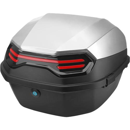 Motorcycle Top Case Tail Box Carrier Case Waterproof Trunk Luggage Plastic Case Lockable with 35L Capacity (Silver gray), WX101