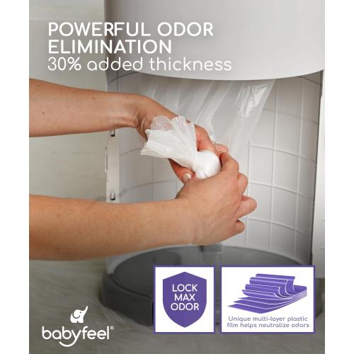 Babyfeel Refills Compatible with DEKOR PLUS Diaper Pails | 4 Pack | Exclusive 30% Extra Thickness | Diaper Pail Refills with Powerful Odor Elimination | Fresh Powder Scent | Holds up to 2320 Diapers