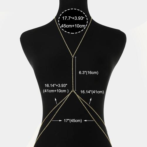 14K Gold Plated Body Chain for Women, Rhinestone Layered Belly Waist Chain, Adjustable Crossover Bikini Bra Body Jewelry with Extension Chain