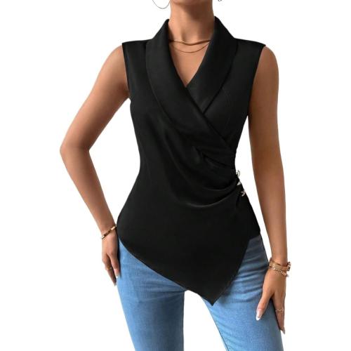 Blouses for Women Trendy Solid Color Slimming Fit Sleeveless Shirt Fashion Tops Tee