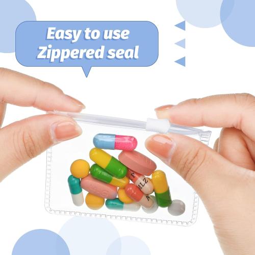 Nuanchu 36 Pieces Pill Pouches Bags Set Reusable Zippered Pill Baggies Clear Plastic Self Sealing Travel Medicine Organizer Storage with Slide Lock for Medicine and Small Items