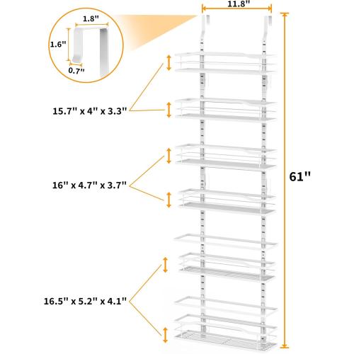 Black Moforoco White 6-Tier Over Door Pantry Organizer, Pantry Organization Storage, Door Metal Hanging Spice Rack Basket Shelves, Home Kitchen Apartment Essentials, Laundry Room Bathroom Organization