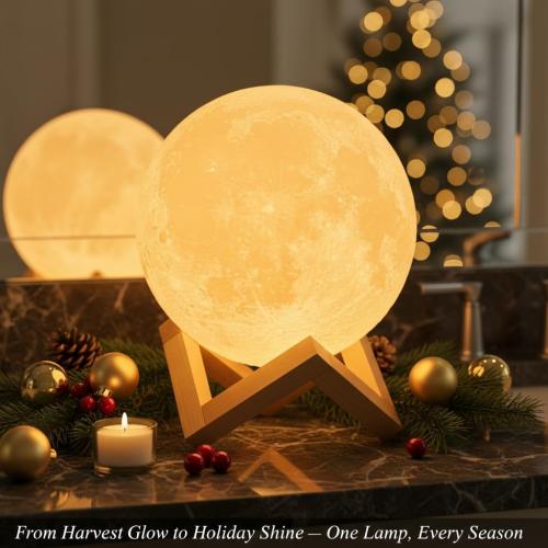 Mydethun Large Moon Lamp - 7.1 Large Thanksgiving & Christmas Table Décor, Gifts for Women and Mom, Touch-Dimmable Lamp with Wooden Base – Rechargeable Dual Color Night Light for Bedroom, Home