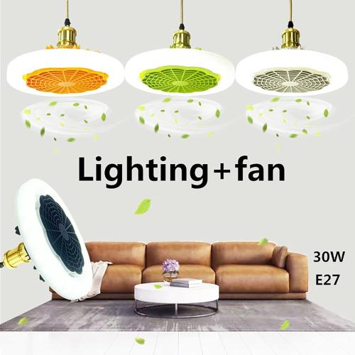 GQMYCDM Modern Ceiling Fans with Lights, Enclosed Ceiling Fan with Light and Remote, Bladeless Ceiling Fan, Dimmable Smart Ceiling Fans for Bedroom Living Room Kitchen Home Indoor(Orange)
