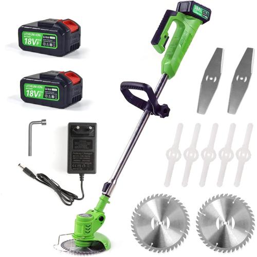 Cordless Grass Trimmer Lawn Mower, BONSBOR Electric Handheld String Strimmer Powered by 18V Lithium-ion Battery, 2 Battery, 2 Blades, 1000W Motor (Lawn Mower)