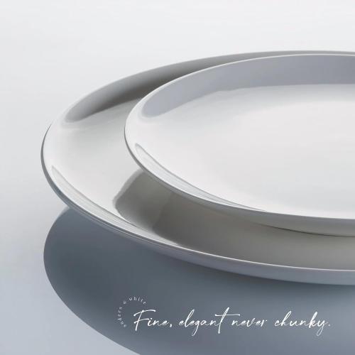 Set of 12 Anders and White 'Coupe' - White Vegan Friendly Bone China Dinner Set. 12 Pieces Dinnerware Set. Contains 4X Dinner Plates, Side Plates and Bowls.