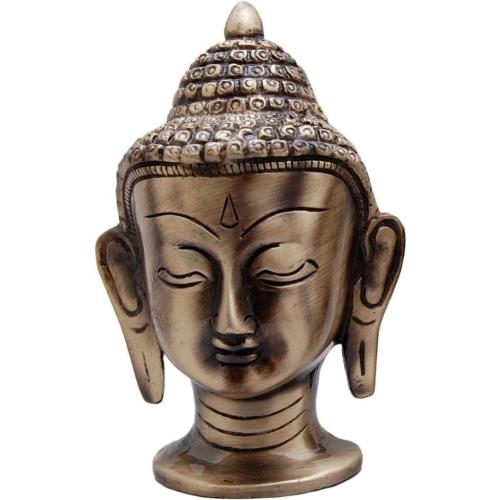 eSplanade Brass Buddha Face Showpiece | Big Buddha Head | Home Decor | Idol | Metal Statue | Figurine | Murti | Tibetan Buddhist Statue