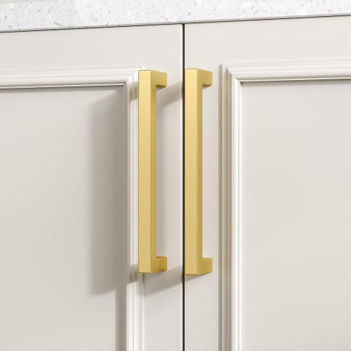 goldenwarm 40 Pack 6-1/4 inch Gold Cabinet Pulls Brushed Brass Drawer Handles Modern Square Stainless Steel Hardware Pull for Kitchen Cupboard Dresser