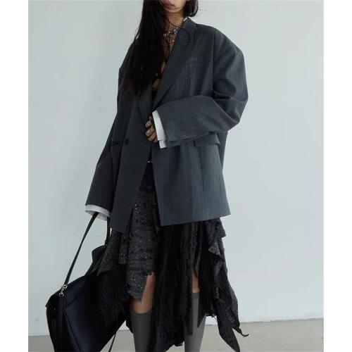 Emma James Womens Blazers Notched Lapel Long Sleeve with A Uniquely Shaped Striped Pattern Loose Fit Single Breasted Formal Suit Jacket size medium