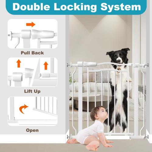 Extra Wide Baby Gate for Doorways 53.1-62.6, Pressure Mounted Dog Gates With Door, Child Safety Barrier Walk Thru Indoor, Large Babygate Long for Kids Toddler Pet Outside, 30 In Tall White