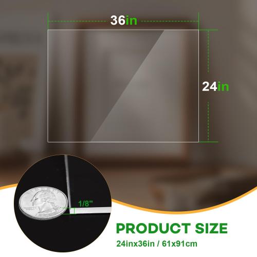 VOISEN 2 Pack Plexiglass Sheets 1/8 Inch Thick, 24X36 Plexi Glass Panel,Plastic Sheet for Crafts,Signs, Display Cases, Sneeze Guard, Cut with Engraver,Power Saw or Hand Tools