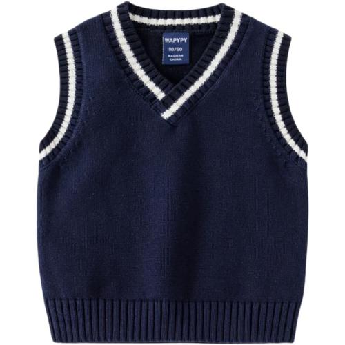 120/62 Baby Toddler Boys Girls Cotton V-Neck Sweater Vest Sleeveless Warm Uniform Pullover Cable Knit Waistcoat School Tops