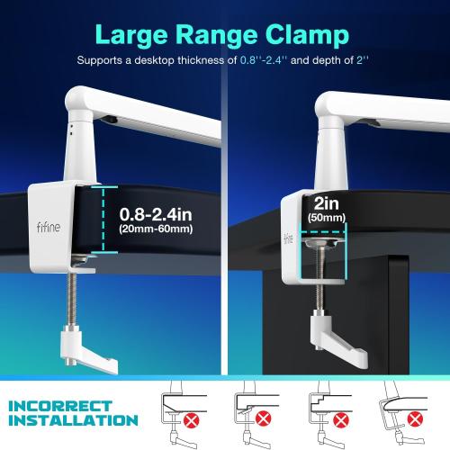 FIFINE Boom Arm Mic Stand, Low Profile Microphone Arm Stand, Podcast Mic Boom Arm with Desk Mount, Cable Channels Management, Metal Boom Arm White for Recording/Streaming/Gaming/Home Office-BM88W