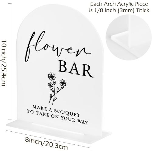 Acrylic Flower Bar Sign- 8x10 Frosted Arch Acrylic Table Sign and Base,1/8 Thick | Modern Calligraphy Flower Bar Sign for Bridal Shower & Party (Frosted, 8x10 Inch)