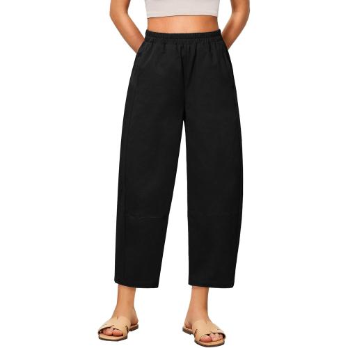 SIZE 3XL-GRAPENT Wide Leg Pants Woman High Waisted Trendy Cropped Barrel Pull On Baggy Elastic Waist Loose Fit Pants with Pockets