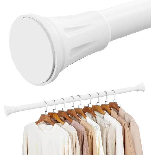 1.1 Inch Diameter Tension Closet Rods for Hanging Clothes 32-48 Inch, Adjustable Pole Closet to Hang Clothes, Heavy Duty Closet bar for Wardrobes with No Drilling Holder, White