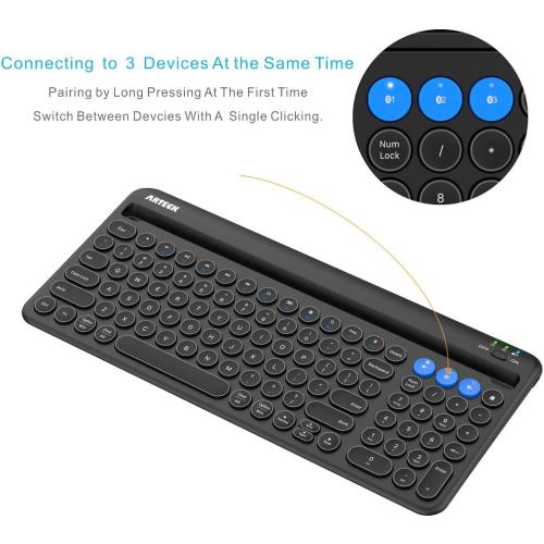 Arteck Wireless Bluetooth Keyboard for Windows, iOS, Android, Computer, Laptop, Smartphone - Multi-Functional with Built-in Cradle