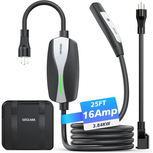 Level 1/2 Tesla Charger, 12A/16A, 25ft Extension Cable, Dual Voltage 240V NEMA 6-20 Plug & 120V NEMA 5-15 Adapter, NACS Connector, Portable Home Electric Car EV Charger for Tesla Models Y/X/3/S