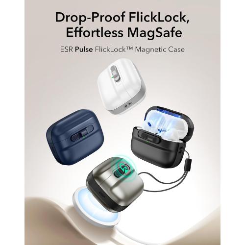 ESR for AirPods Pro Case (2023/2022/2019, 2nd/1st Gen), Compatible with Airpods Pro 2 (USB-C/Lightning Cable), MagSafe Ready, Magnetic Lid Lock, Full Drop Protection Cover with Lanyard, Black