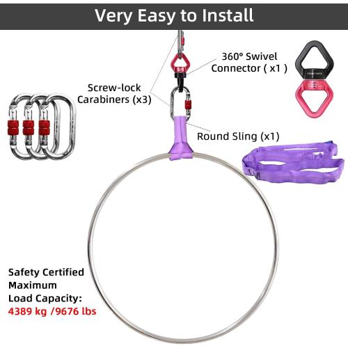PRIOR FITNESS Professional Lyra Hoop Set, Tab-Less Aerial Ring Equipment with Complete Rigging Hardware