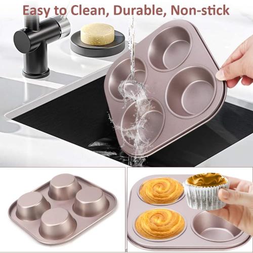 4 Cup Muffin Pan Baking Tray- Non-Stick Cupcake Tin Mold - Carbon Steel Cake Mould For Home, Cafe Bar and Restaurant(champagne)