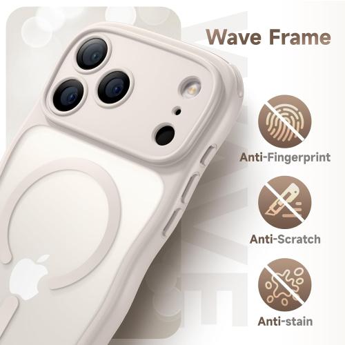 for iPhone 17 Pro Max Case for Women Girls,【Compatible with MagSafe】,【Camera Control】,【Full Camera Protection】, Cute Wave Magnetic Phone Case for iPhone 17 Pro Max,Stone