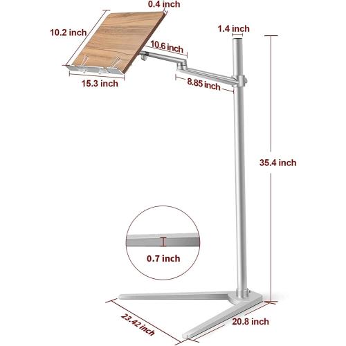 Shikha Book Stand for Reading, Hands-Free Holder for Laptop Phone Tablet with Wooden Pad, Rotated and Liftted Metal Support, 2 Spring Clips.