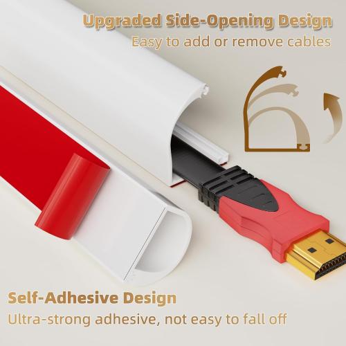 39 Side Open One Cord Hider (<1/4) for Wall Mounted Tv,Extension Flexible Cable Cover to Hide Conceal Cords Along Wall,Wire Raceway Management Cable Concealer Channel,Electric Cord Organizer,White