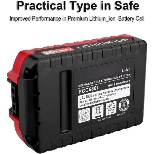 Biswaye 2 Pack 20V MAX Lithium Battery PCC680L Compatible with Porter Cable 20V Tools Battery PCC681L PCC682L PCC660 PCC641 PCC683L PCC685L PCC601 PCC670