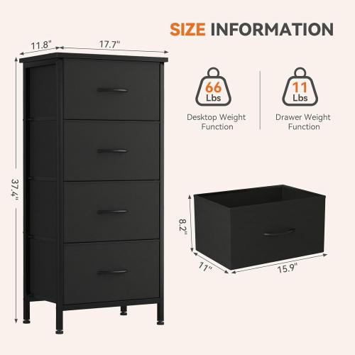 Sweetcrispy Dresser for Bedroom, 4 Drawer Storage Cabinet, Tall Nightstand