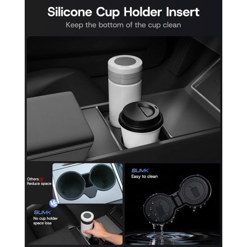 Center Console Organizer Tray for Tesla Model Y Juniper 2026 2025 (Premium & Performance), 8PCS - PC Material & Silent Silicone Armrest Storage Box Bottom Liners Wireless Charging Pad Cup Holder
